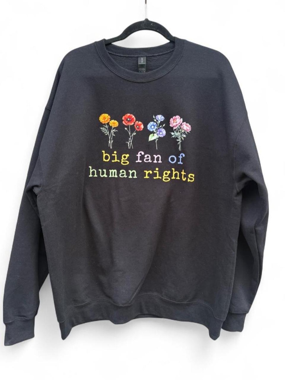 Gildan Black Crewneck Sweatshirt with Multicolor Floral Graphic